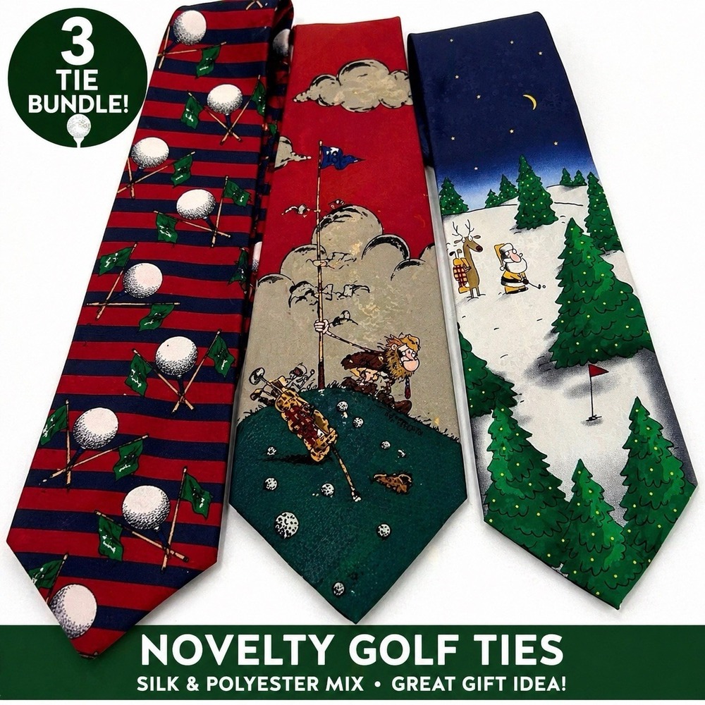 Lot 3 Golf Novelty Ties Canterbury Silk Gary Patterson Hot Cakes Christmas Santa
